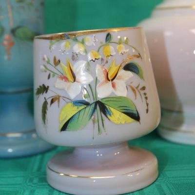 Vintage Colored Glass Hand Painted Vases