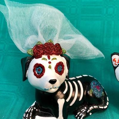 Cat & dog Figurines, 4” high, dressed for Day of the Dead