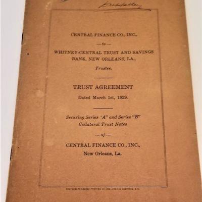 Lot #68  1929 Monograph - Trust Agreement between Central Finance Co & Whitney Central Trust & Savings Bank