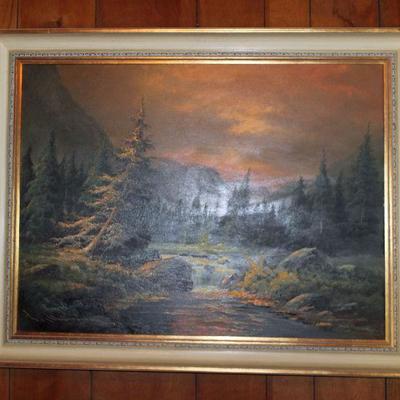 Lot 437: Oil on Canvas Mountain scene