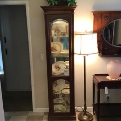 B2-104 Tiger oak curio cabinet, double glass doors mirror and lights