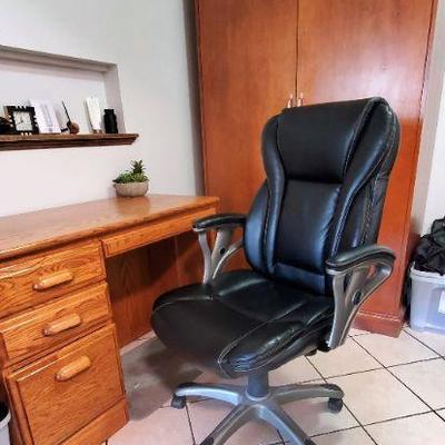 Black Leather Desk Chair - Adjustable