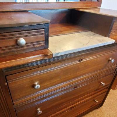 Antique Dresser with Marble Top and Mirror