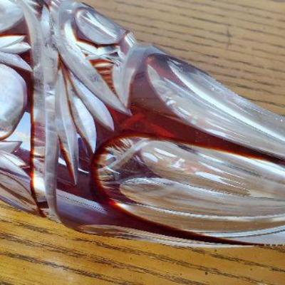 Cranberry Cut Glass Crystal Cornucopia