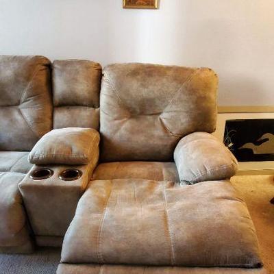 Comfy Power Reclining Faux Leather Loveseat with Center Console