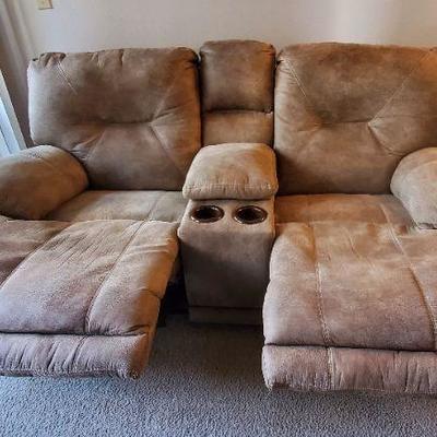 Comfy Power Reclining Faux Leather Loveseat with Center Console