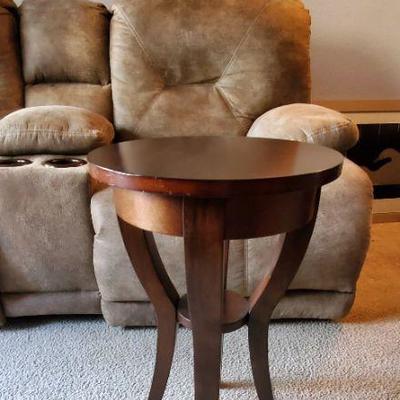 Small Round Dark Wood Side Table or Plant Stand