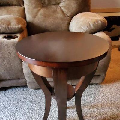 Small Round Dark Wood Side Table or Plant Stand