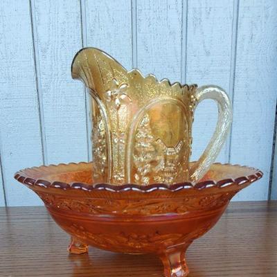 Vintage Imperial Marigold Carnival Windmill Pattern Glass Bowl