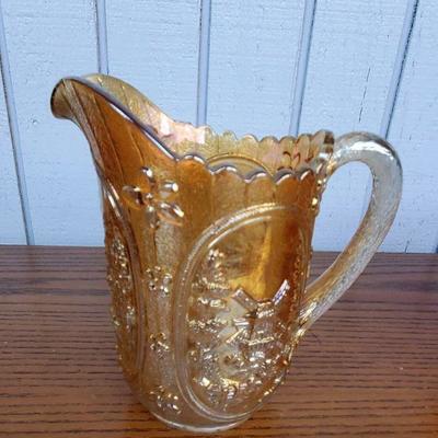 Vintage Imperial Marigold Carnival Windmill Pattern Glass Pitcher