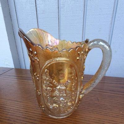 Vintage Imperial Marigold Carnival Windmill Pattern Glass Pitcher