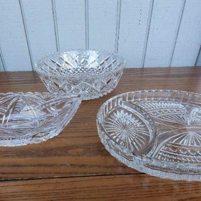 Cut Glass Crystal Bowls - 3 pcs Lot 
