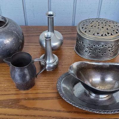 Small Silverplate and Pewter Decor Items Lot