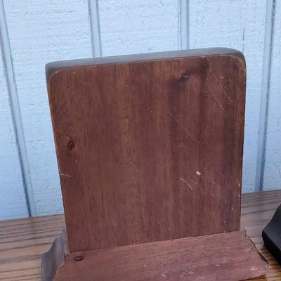 Vintage Heavy Wood Book Ends with Inlay Design