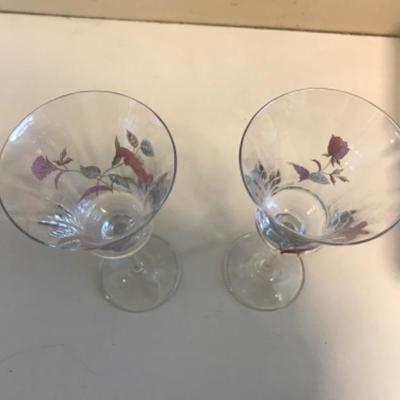 Mikasa Wine Goblets Stemware, painted flowers pink purple