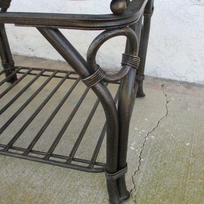 Lot 262 - Wooden End Table - Wrought Iron Legs