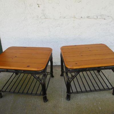 Lot 262 - Wooden End Table - Wrought Iron Legs