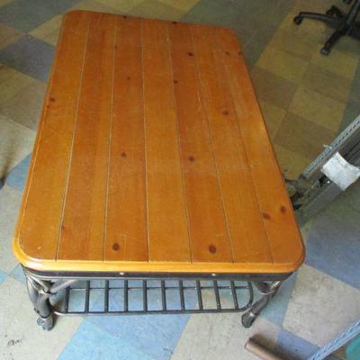 Lot 263 - Wooden Coffee Table With Wrought Iron Frame