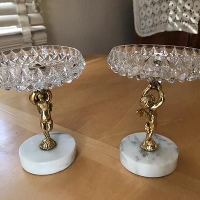 Beautiful Pair if Crystal Candle Holders Crystal Dish