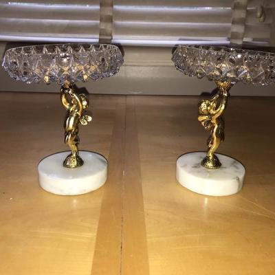 Beautiful Pair if Crystal Candle Holders Crystal Dish