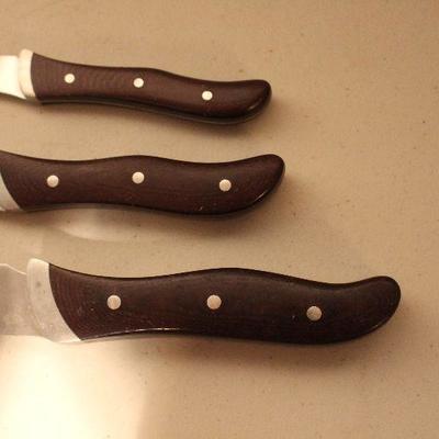 #36 Vintage Buck Set 3 Kitchen Butcher Brand USA Knives Set Carving Wood Handles