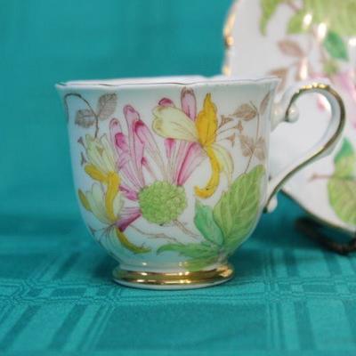 Stanley Bone China Floral Demitasse Tea Cup & Saucer with Stand