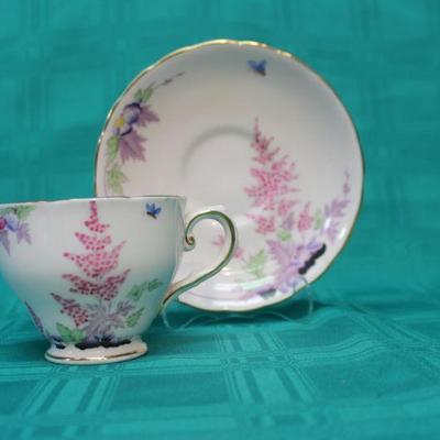 Pink and Purple Floral Tea Cup and Saucer
