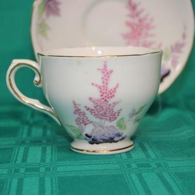Pink and Purple Floral Tea Cup and Saucer