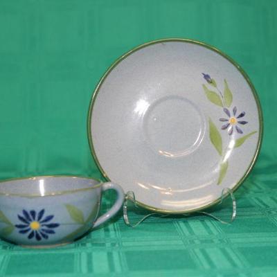 Blue Pottery Tea Cup and Saucer