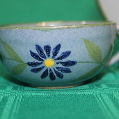 Blue Pottery Tea Cup and Saucer