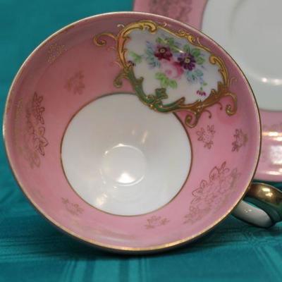 Pink and Gold Floral Tea Cup and Saucer