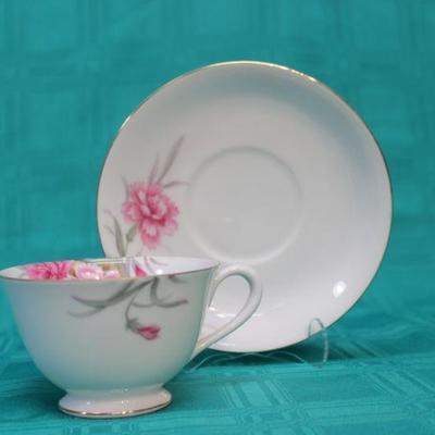 Pink and Grey Floral Tea Cup & Saucer