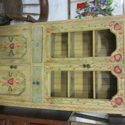Lot 1 - Vintage Hand Painted Decorative Solid Wood Pantry Cabinet
