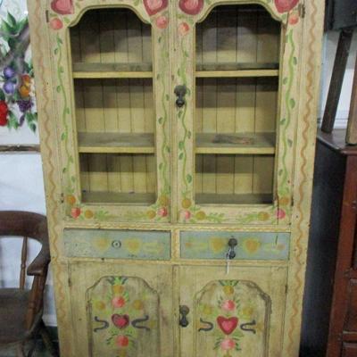 Lot 1 - Vintage Hand Painted Decorative Solid Wood Pantry Cabinet