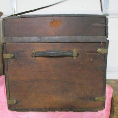 Lot 8 - Antique Wooden Storage Trunk with Brass Fixtures