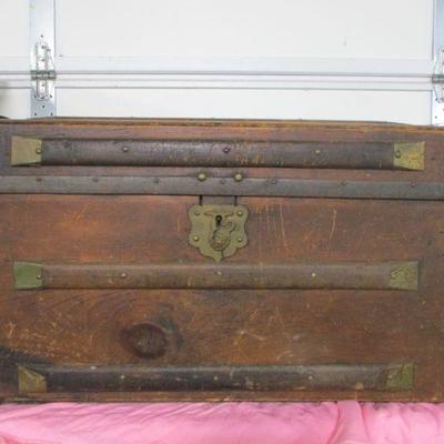 Lot 8 - Antique Wooden Storage Trunk with Brass Fixtures