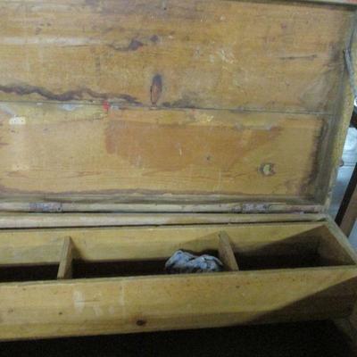 Lot 9 - Antique Solid Wood Trunk with Interior Slide Tray 