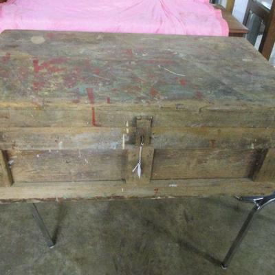 Lot 9 - Antique Solid Wood Trunk with Interior Slide Tray 
