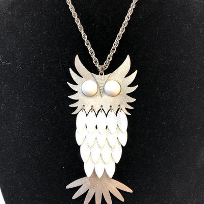 Vintage white owl necklace statement piece