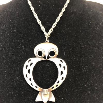 Owl necklace metal outline, vintage