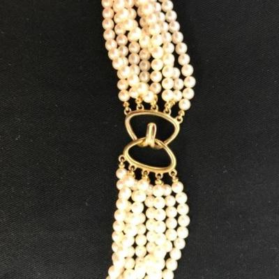 Vintage Multi Strand Pearl Bead Necklace unmarked 