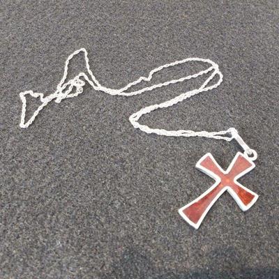 Sterling Silver Enameled Cross and Chain