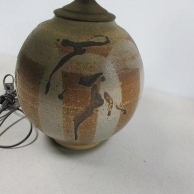 Lot 28 - Decorative Brown Pottery Pot Belly Lamp