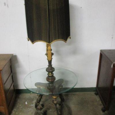 Lot 39 - Rare Antique Regency Brass and Pot Metal Stand with Glass Top Lamp Table 
