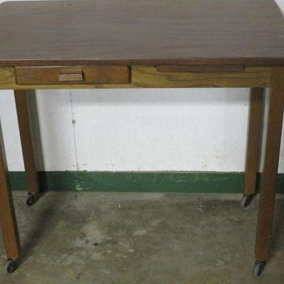 Lot 56 - Vintage Solid Oak Work Table On Wheels