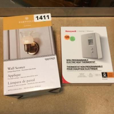 Thermostat and wall sconce lot 1411