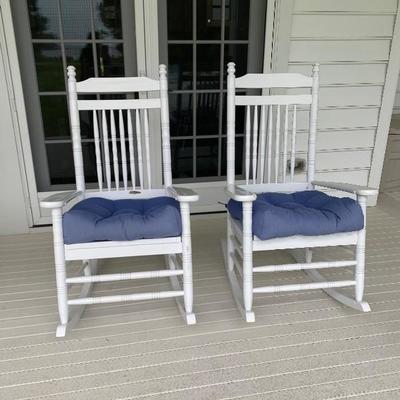 Lot #7 Pair of WOODEN Rockers with Cushions 
