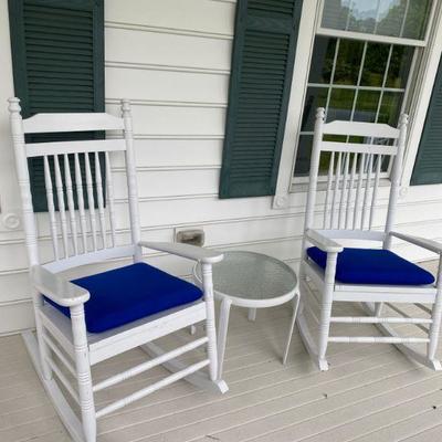 Lot # 12 Pair of WOODEN White Porch Rockers 