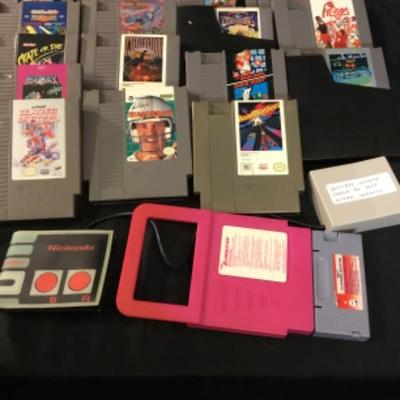 Nintendo NES Cartridges, cleaning adapter, wallet, controller receiver lot 1457