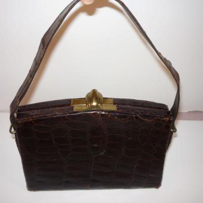 Vintage Reptileskin Handbag with Brass Snap Closure